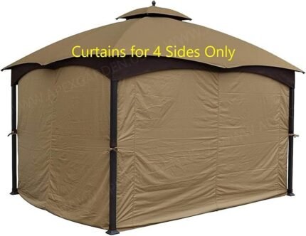 APEX GARDEN Four-Side Privacy Side Wall Curtain Set for 10-ft x 12-ft Gazebo (Beige)