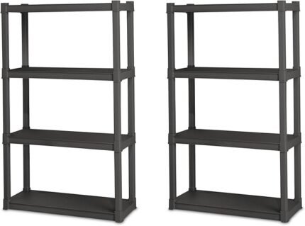 Sterilite 2-Pack 4 Shelf Unit, Heavy-Duty Shelving Storage and Utility Rack – Standing Plastic Organizer Shelves for Kitchen, Bathroom, and Garage