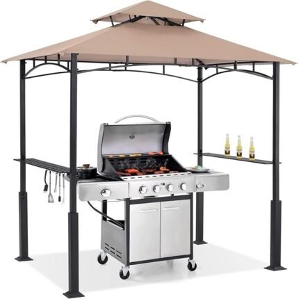 ABCCANOPY 8×5 Grill Gazebo – Outdoor BBQ Canopy Shelter with Led Light for Patio Backyard Grilling (Khaki)