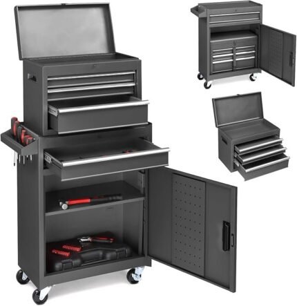 Winado 4-Drawer Rolling Tool Chest with Wheels & Lock, Tool Box with Large Storage Cabinet and Adjustable Shelf, Removable Portable Top Box for Garage, Warehouse, Factory