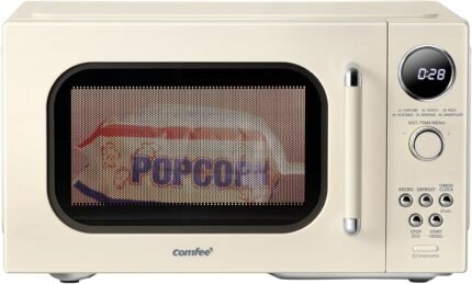 COMFEE’ Retro Microwave Oven, Small Microwave with 6 Auto Menus, 0.9 cu.ft Countertop Compact Microwave with Multi-stage Cooking, Mute Function, LED digital, Apricot/900W, CMO-MMP02AA(AT)